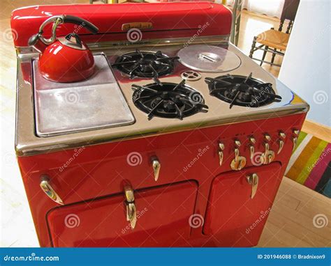 vintage red gas stove